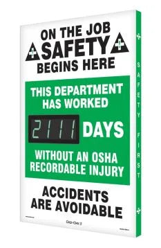 Digi-Day® 3 Electronic Scoreboards: This Department Has Worked _Days Without An OSHA Recordable Injury (Spanish)