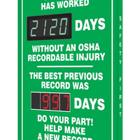 Digi-Day® 3 Electronic Safety Scoreboards: This Plant Has Worked ____ Days Without An OSHA Recordable Injury - The Best Previous Record Was ____ Days