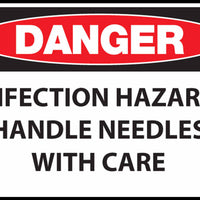 Danger Infection Hazard Handle Needles With Care Eco Health Safety Signs Available In Different Sizes and Materials