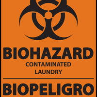 Biohazard Contaminated Laundry Bilingual Eco Biohazard Signs Available In Different Sizes and Materials