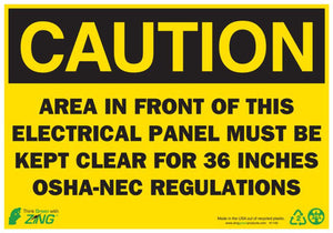 Electrical Panel Must Be Kept Clear Eco Caution Signs Available In Different Sizes and Materials