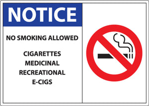 Notice No Smoking Allowed Cigarettes Medical Recreational E-Cigs With Graphic Eco No Smoking Signs Available In Different Sizes and Materials