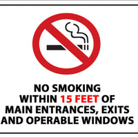 No Smoking Within 15 Feet Of Main Entrance Exits And Operable Windows With Graphic Eco No Smoking Signs Available In Different Sizes and Materials