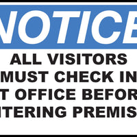 Notice All Visitors Must Check In At Office Eco Agriculture Signs Available In Different Materials