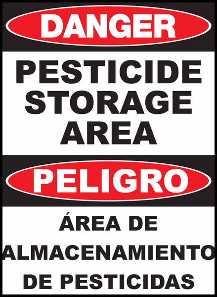 Danger Pesticide Storage Area Bilingual Eco Agriculture Signs Available In Different Materials