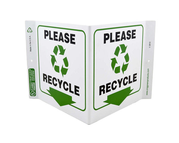 Please Recycle Down Arrow With Graphic - Eco Safety V Sign | 2610