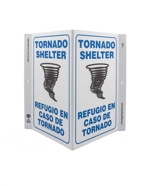 Tornado Shelter Bilingual With Graphic - Eco Safety V Sign | 2622
