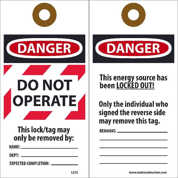Danger Do Not Operate Lockout Tags | LLT2
