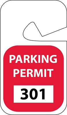 PARKING PERMIT, REARVIEW MIRROR, RED, 301-400