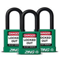 RecycLock Padlock, Keyed Alike,1.5" Shackle and 1.75" Body 3 Per Pack - Green