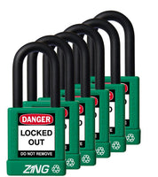 RecycLock Padlock, Keyed Alike,1.5" Shackle and 1.75" Body 6 Per Pack - Green