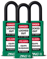 RecycLock Padlock, Keyed Alike,1.5" Shackle and 3" Body 3 Per Pack - Green