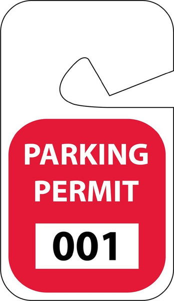 PARKING PERMIT, REARVIEW MIRROR, RED, 001-100
