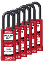 RecycLock Padlock, Keyed Alike,1.5" Shackle and 3" Body 6 Per Pack - Red
