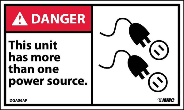 DANGER, THIS UNITS HAS MORE THAN ONE POWER SOURCE, 3X5, PS VINYL, 5/PK