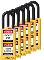 RecycLock Padlock, Keyed Alike,1.5" Shackle and 3" Body 6 Per Pack - Yellow