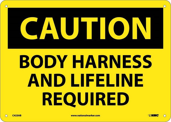 CAUTION, BODY HARNESS AND LIFELINE REQUIRED, 10X14, RIGID PLASTIC