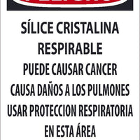 DANGER, RESPIRABLE CRYSTALLINE SILICA,SLICE CRISTALINA RESPIRABLE, SPANISH,19x13,PAPER, 200/PK