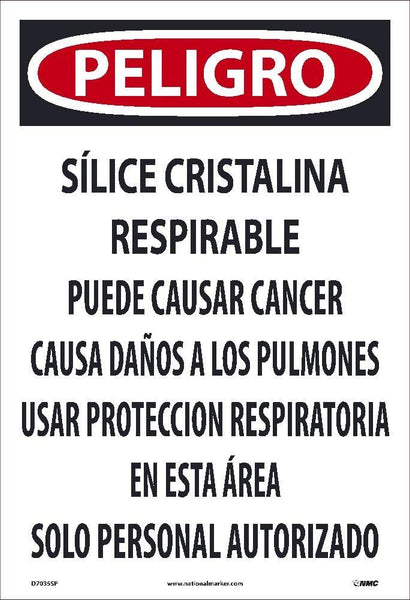 DANGER, RESPIRABLE CRYSTALLINE SILICA,SLICE CRISTALINA RESPIRABLE, SPANISH,19x13,PAPER, 200/PK