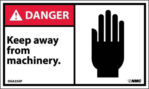DANGER, KEEP AWAY FROM MACHINERY (GRAPHIC), 3X5, PS VINYL, 5/PK