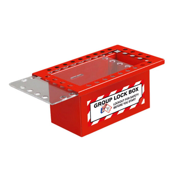 Group Lock Box Red Steel 26-Hole Top Slide Clear Lid | 7630