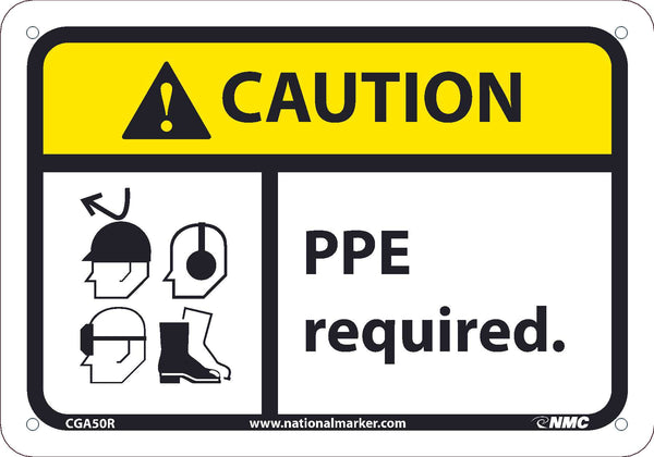 CAUTION, PPE REQUIRED, 7X10, .050 RIGID PLASTIC