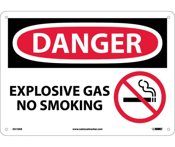 DANGER, EXPLOSIVE GAS NO SMOKING, GRAPHIC, 10X14, .040 ALUM