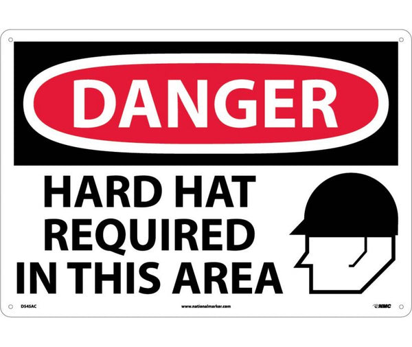 DANGER, HARD HATS REQUIRED IN THIS AREA, GRAPHIC, 14X20, .040 ALUM
