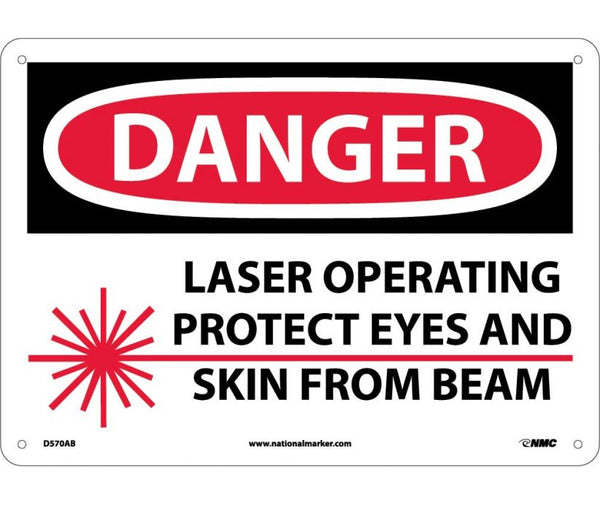 DANGER, LASER OPERATING PROTECT EYES AND SKIN FROM BEAM, GRAPHIC, 10X14, .040 ALUM
