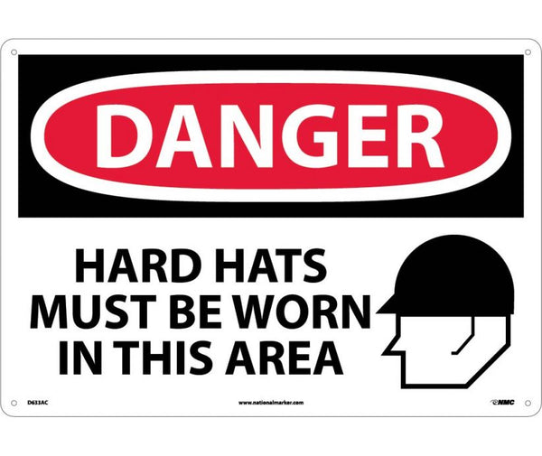 DANGER, HARD HATS MUST BE WORN IN THIS AREA, GRAPHIC, 14X20, .040 ALUM