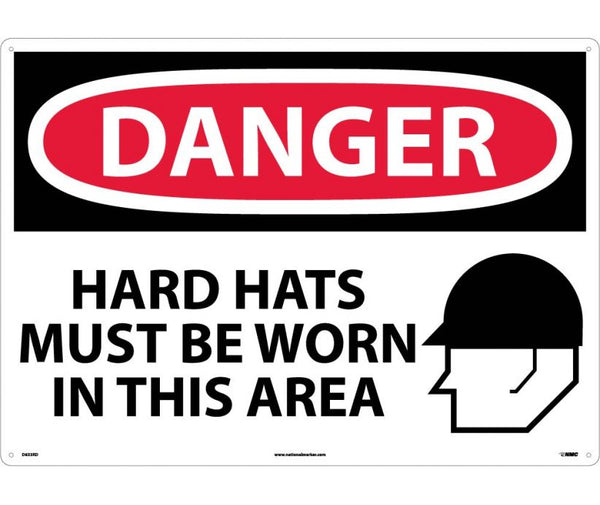 DANGER, HARD HATS MUST BE WORN IN THIS AREA, GRAPHIC, 20X28, RIGID PLASTIC