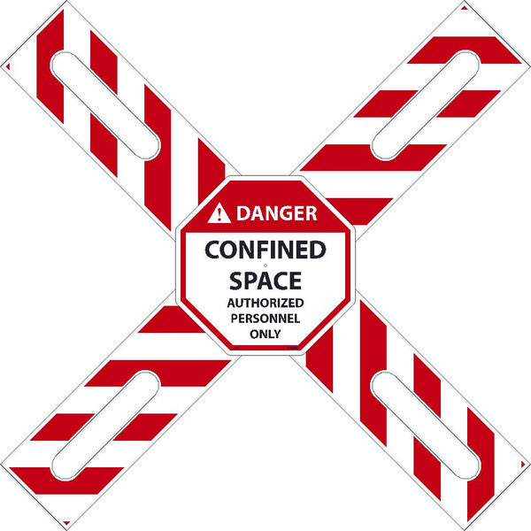 DANGER CONFINED SPACE AUTHORIZED PERSONNEL ONLY CROSS BUCK KIT, CONTAINS (2) CROSS BUCK ARMS, OCTAGONAL SIGN, HD1 FASTNER, 42