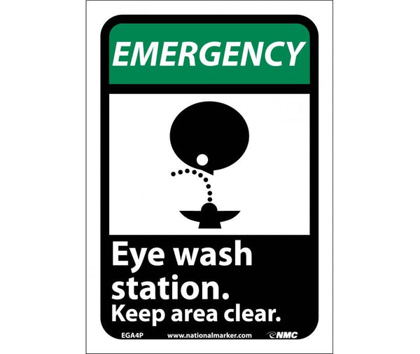 EMERGENCY, EYE WASH STATION KEEP AREA CLEAR (W/GRAPHIC), 14X10, .040 ALUM