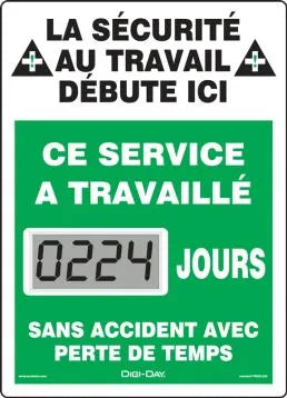 Mini Digi-Day Electronic Scoreboards: On The Job Safety Begins Here - This Department Has Worked _ Days Without A Lost Time Accident - French