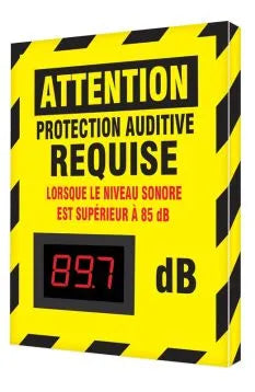OSHA Caution Industrial Decibel Meter Sign: Ear Protection Required When The Sound Level Is Greater Than 85 dB - French
