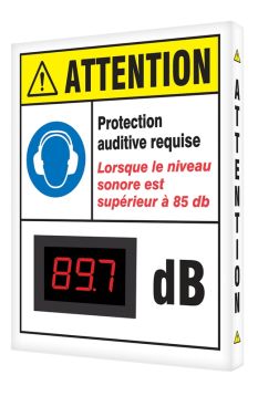 OSHA Caution Industrial Decibel Meter Sign: Ear Protection Required When The Sound Is Greater Than 85 dB - French