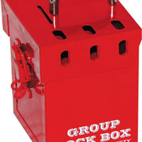 Group Lockout Box protects workers in group maintenance and repair operations. The box accommodates up to 7 padlocks and measures 6''H x 10''D x 4 1/5"W. The box is made from recycled stainless steel.