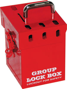 Group Lockout Box protects workers in group maintenance and repair operations. The box accommodates up to 7 padlocks and measures 6''H x 10''D x 4 1/5"W. The box is made from recycled stainless steel.