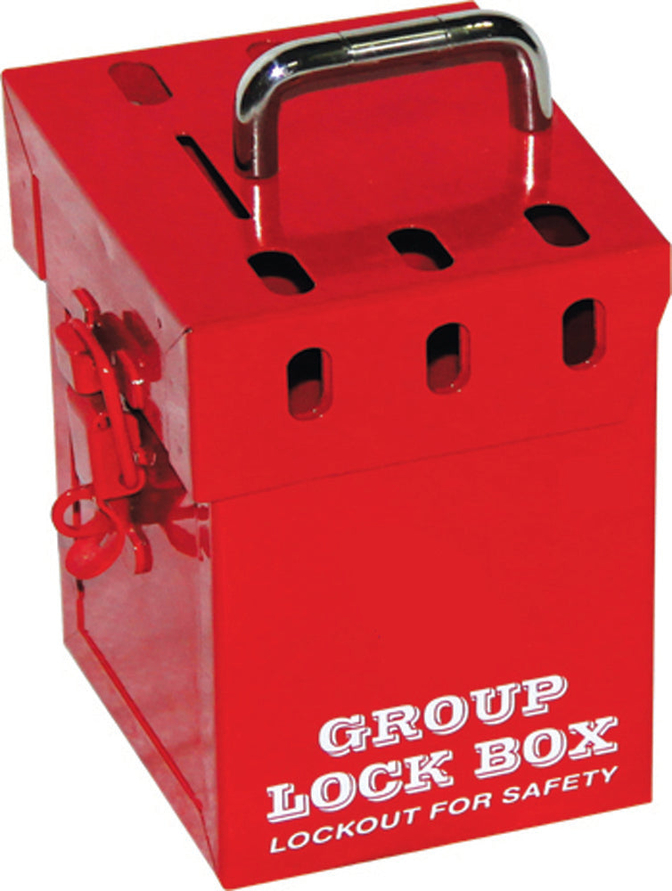 Group Lockout Box protects workers in group maintenance and repair operations. The box accommodates up to 7 padlocks and measures 6''H x 10''D x 4 1/5