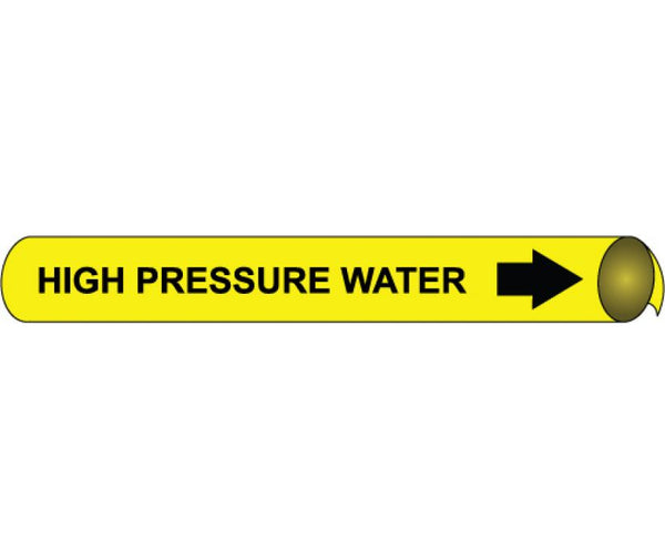 PIPEMARKER STRAP-ON, HIGH PRESSURE WATER B/Y, FITS OVER 10