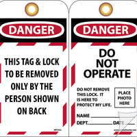 TAGS, DANGER DO NOT OPERATE, 7 3/8X4, CARDSTOCK  SELF LAMINATING   PACK OF 10 W/ GROMMETS