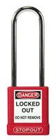 STOPOUT Plastic Body Padlock, Shackle Clearance 3", Keyed Differently, Red