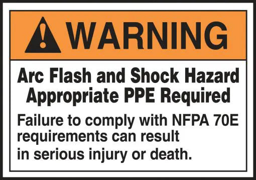 Arc Flash Label, WARNING ARC FLASH AND SHOCK HAZARD APPROPRIATE PPE REQUIRED, 3.5