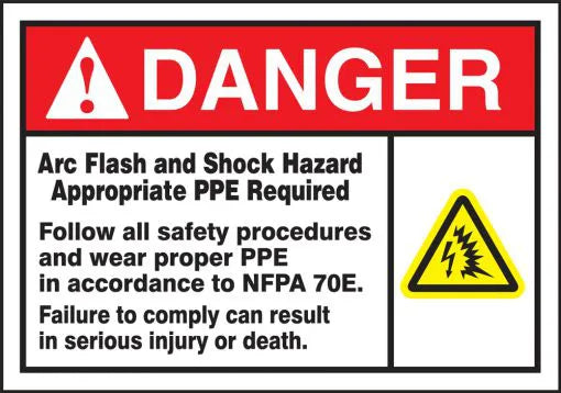 Arc Flash Label, DANGER ARC FLASH AND SHOCK HAZARD APPROPRIATE PPE REQUIRED (Graphic), 5