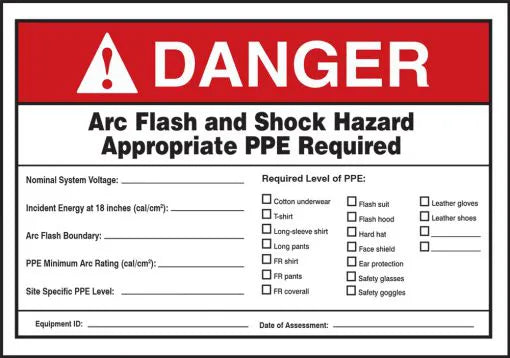 Arc Flash Label, DANGER ARC FLASH AND SHOCK HAZARD APPROPRIATE PPE REQUIRED, 3.5