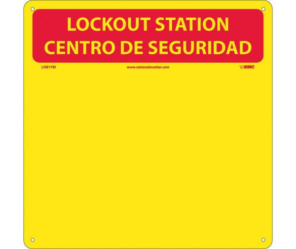 LOCKOUT CENTER, BILINGUAL, RED/YELLOW, BACKBOARD WITH HOOKS, 14X14