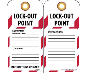 TAGS, LOCKOUT, LOCKOUT POINT. . ., 6X3, UNRIP VINYL   GROMMET PACK OF 10