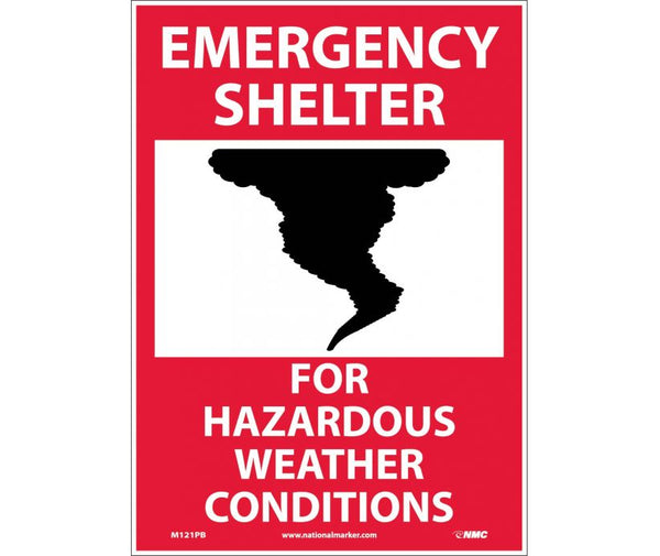 EMERGENCY SHELTER FOR HAZARDOUS WEATHER CONDITIONS, GRAPHIC, 14X10, PS VINYL