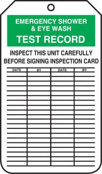 Inspection Tag, EMERGENCY SHOWER & EYE WASH TEST RECORD, 5.75