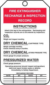 Fire Extinguisher Tag, RECHARGE & INSPECTION RECORD, 5.75